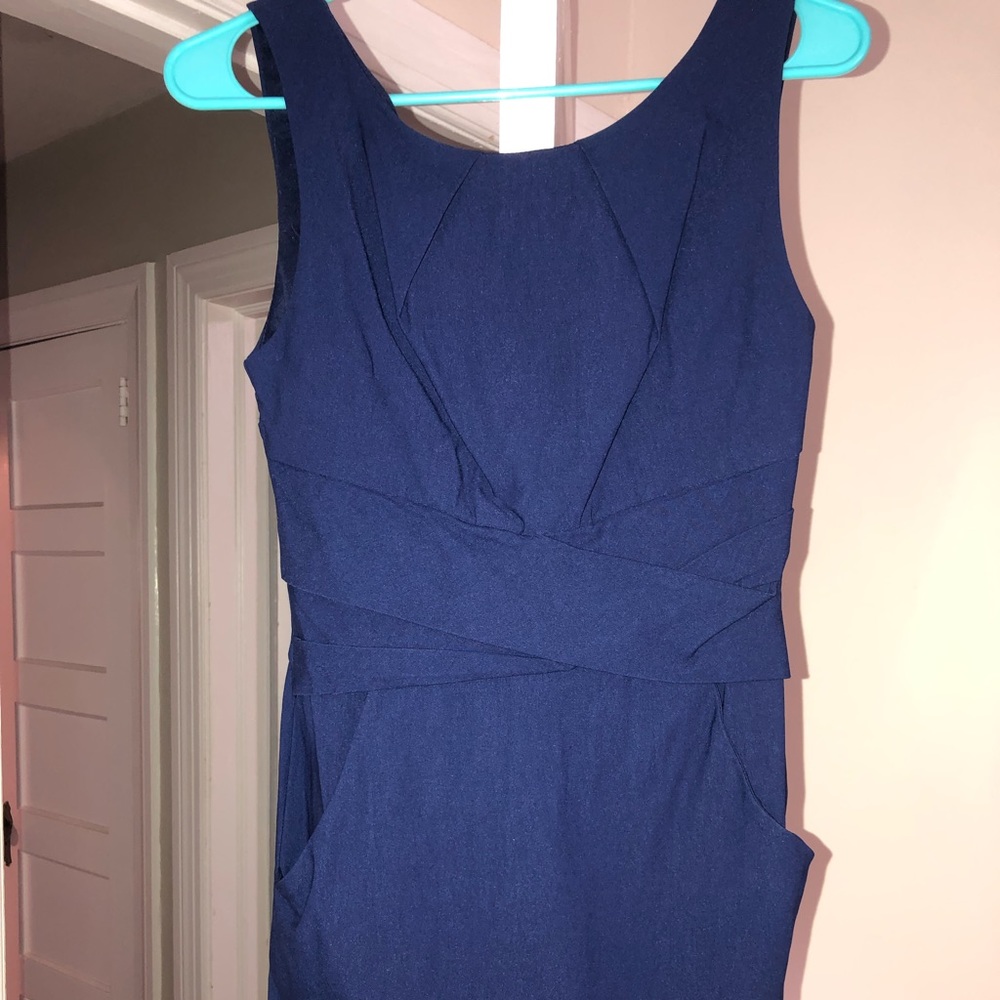 Navy blue formal short dress with pockets